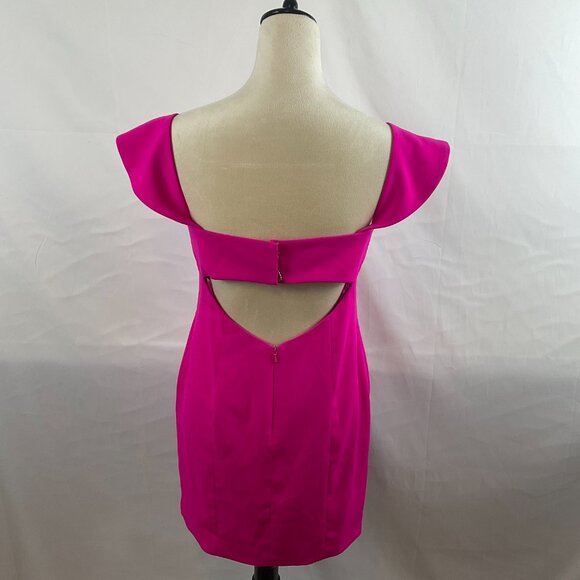 Jay Godfrey Off Shoulder Mini Dress 8 Bright Pink Semi-Open Back - Picture 7 of 14